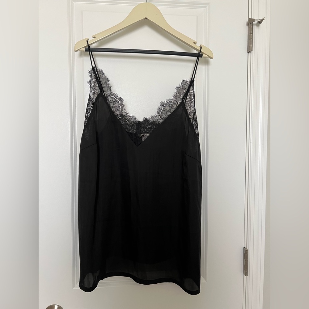 Black and Blush Pink Lace Trim Silky Cami Tops NWOT